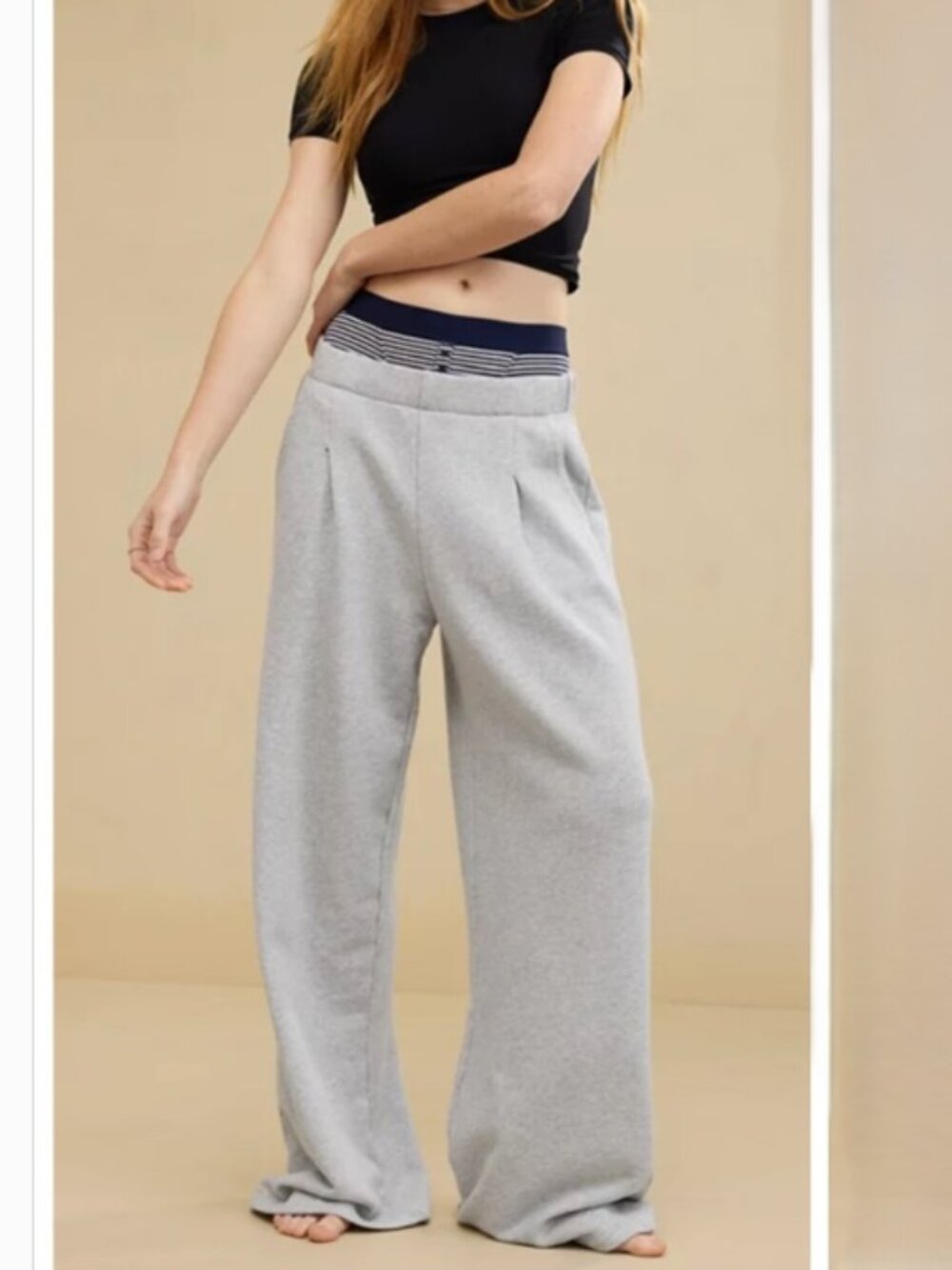 Aerie New Heights Wide Leg Trouser Sweatpants Pleated Gray Size XS Short